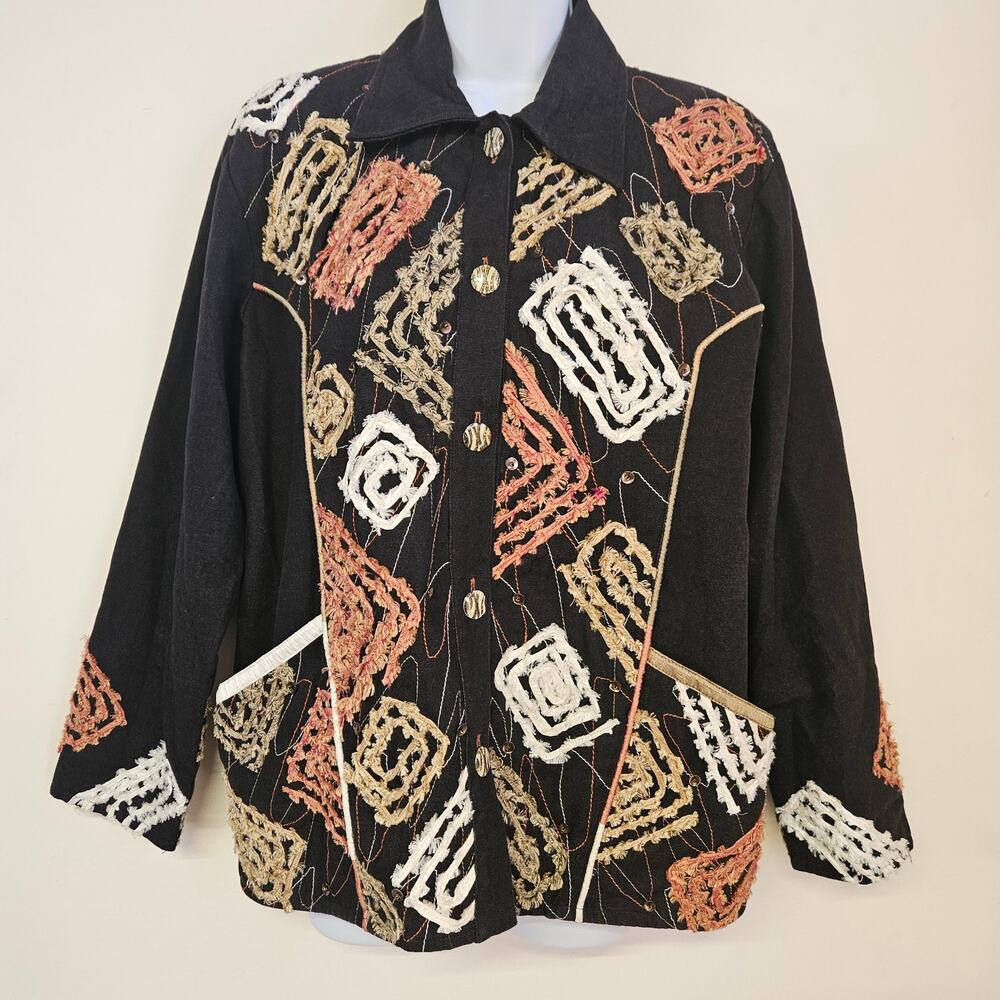 YakMagik Silk Jacket Size S‎ Lightweight Embroidered Art to Wear Unique Boho